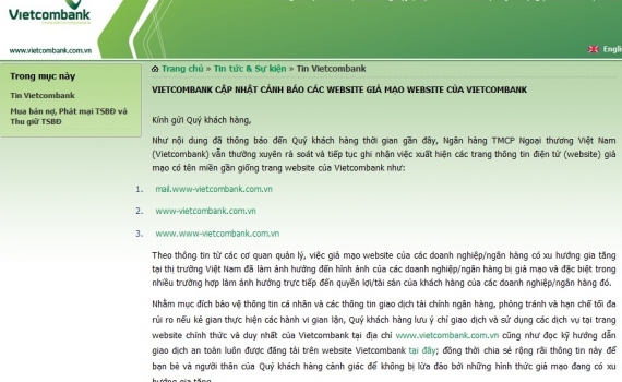   Cảnh báo website giả mạo các ngân hàng
