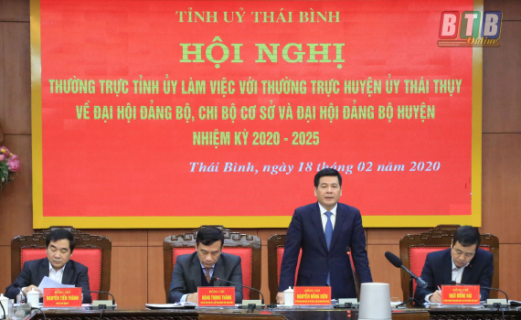   Thường trực Tỉnh ủy Nh88 đăng Nhập với Thường trực Huyện ủy Thái Thụy và Quỳnh Phụ về đại hội đảng bộ, chi bộ cơ sở và đại hội đảng bộ huyện
