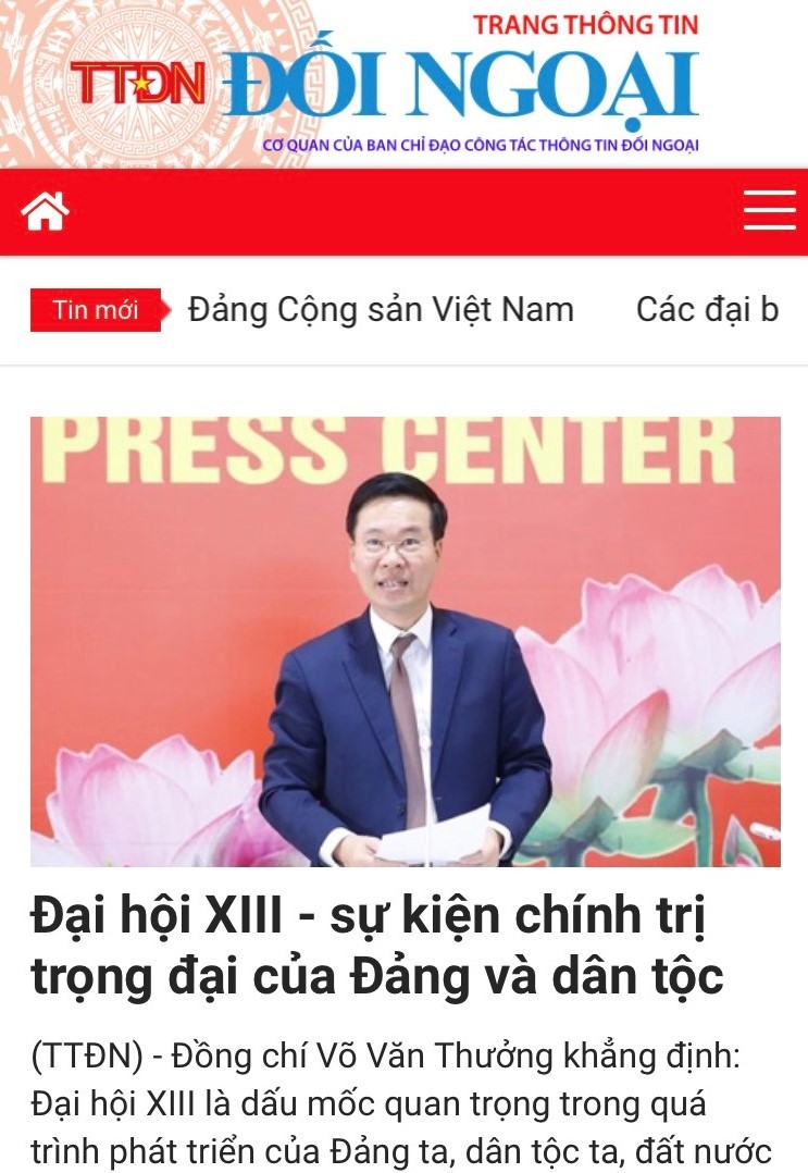   Ban Chỉ đạo Công tác thông tin đối ngoại Trung ương đưa vào hoạt động Trang thông tin đối ngoại điện tử